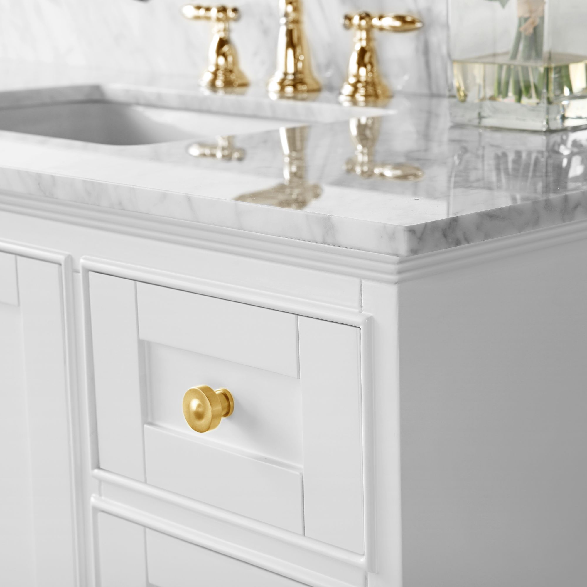 Audrey 48"W White Marble Gold Hardware Single Sink Vanity 62X10