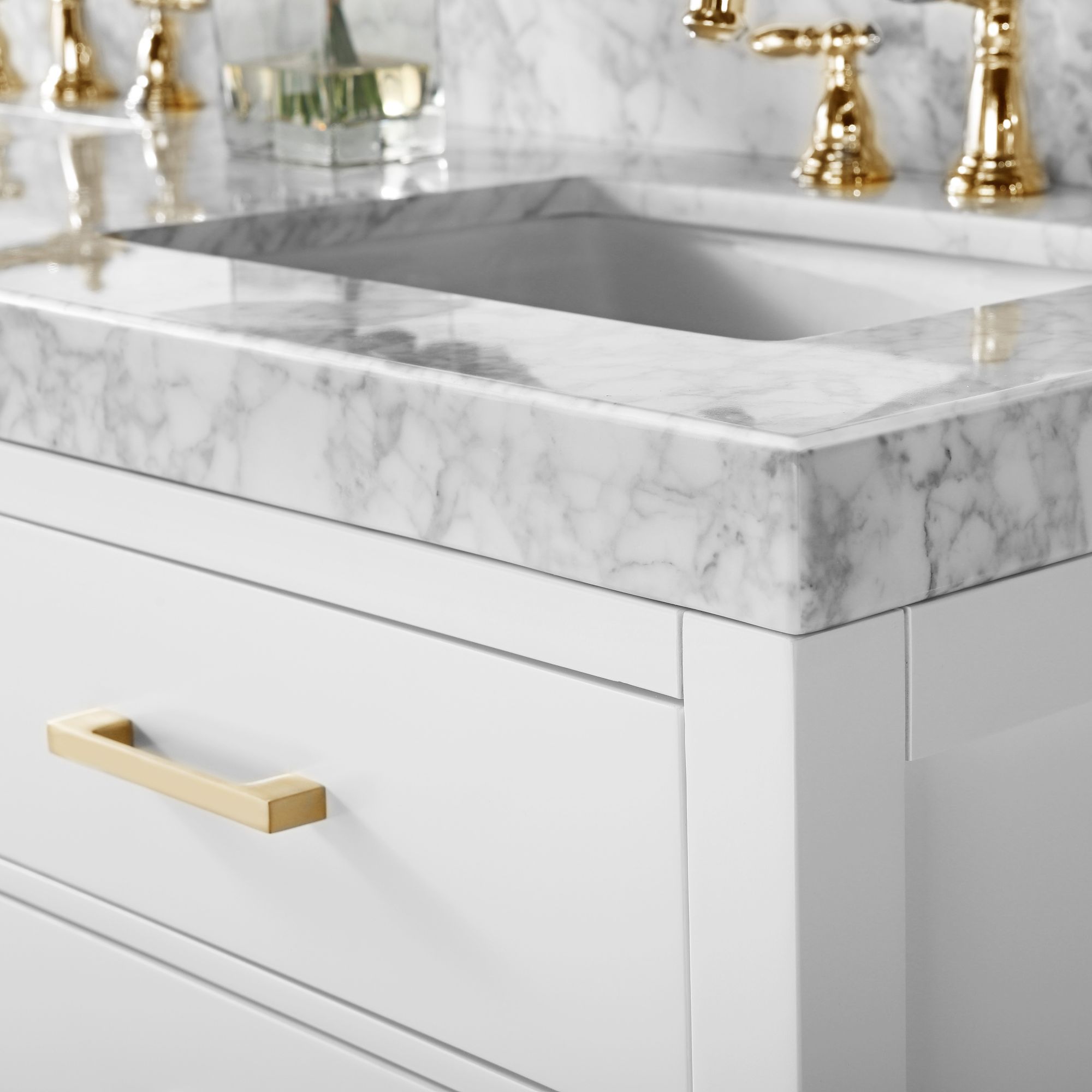 Elizabeth 60"W Gold Hardware White Marble Double Sink Vanity 62X14 Lamps Plus