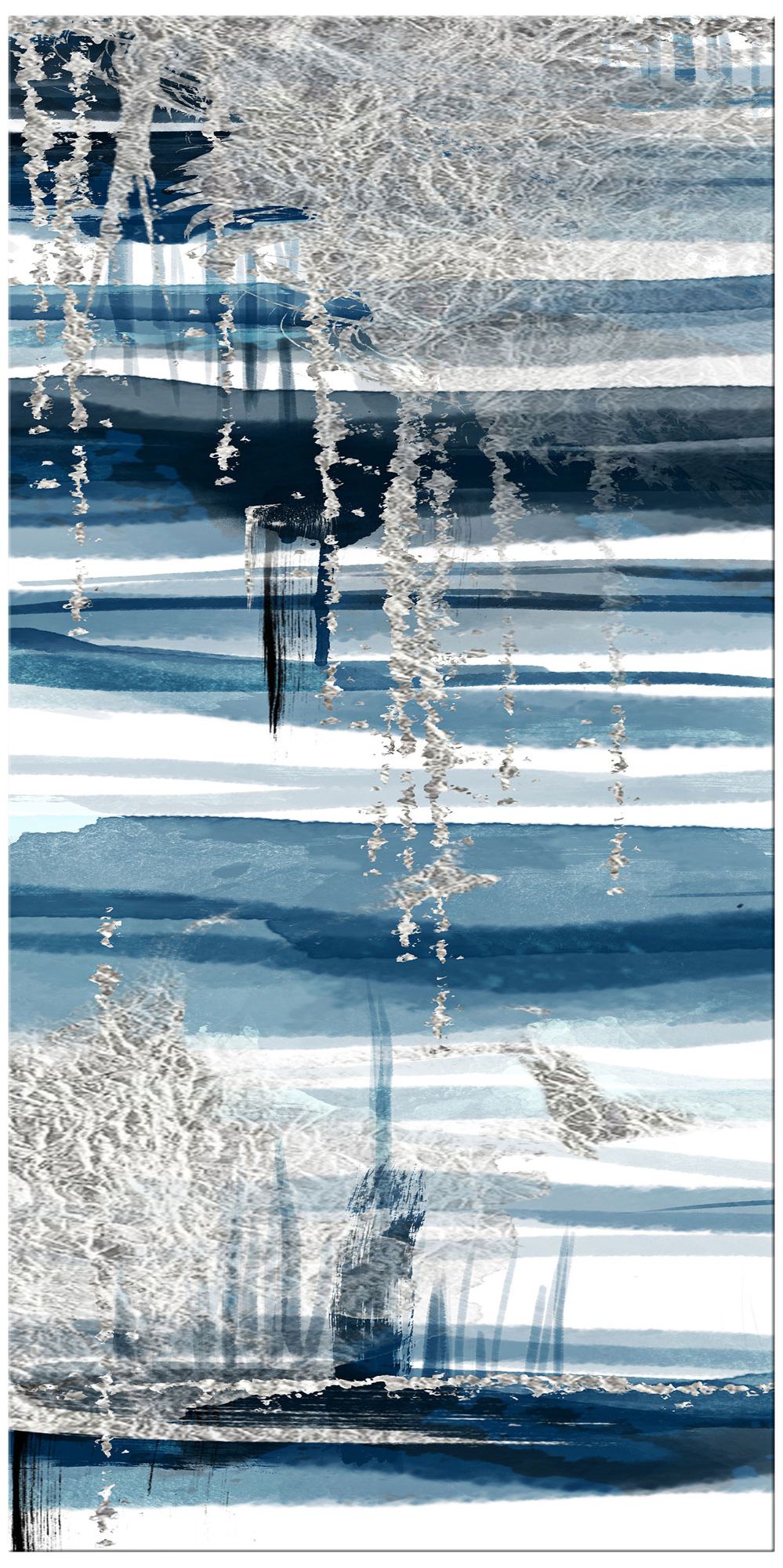 Blue and Silver Leaf 40" High Triptych Canvas Wall Art 63A82 Lamps