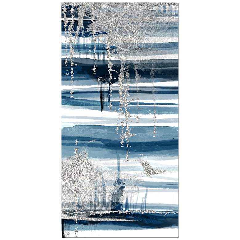 Image 2 Blue and Silver Leaf 40" High Triptych Canvas Wall Art more views