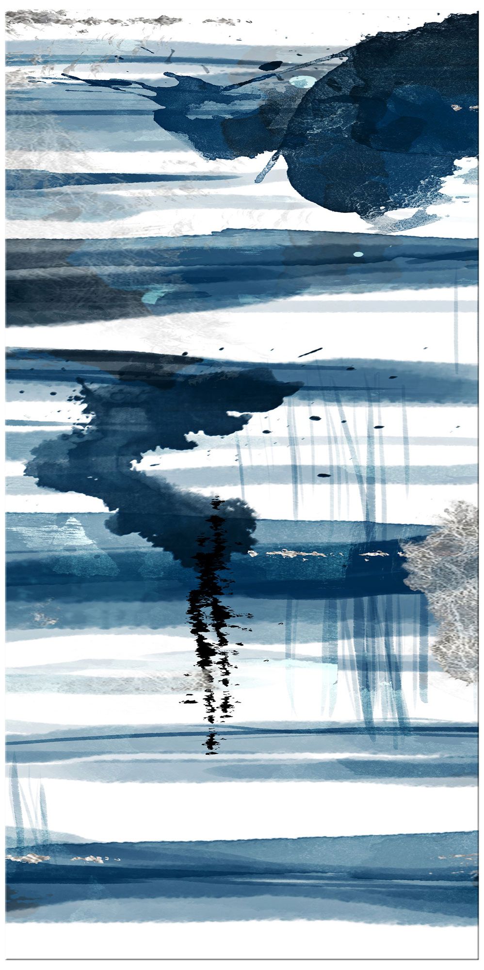 Blue and Silver Leaf 40" High Triptych Canvas Wall Art 63A82 Lamps