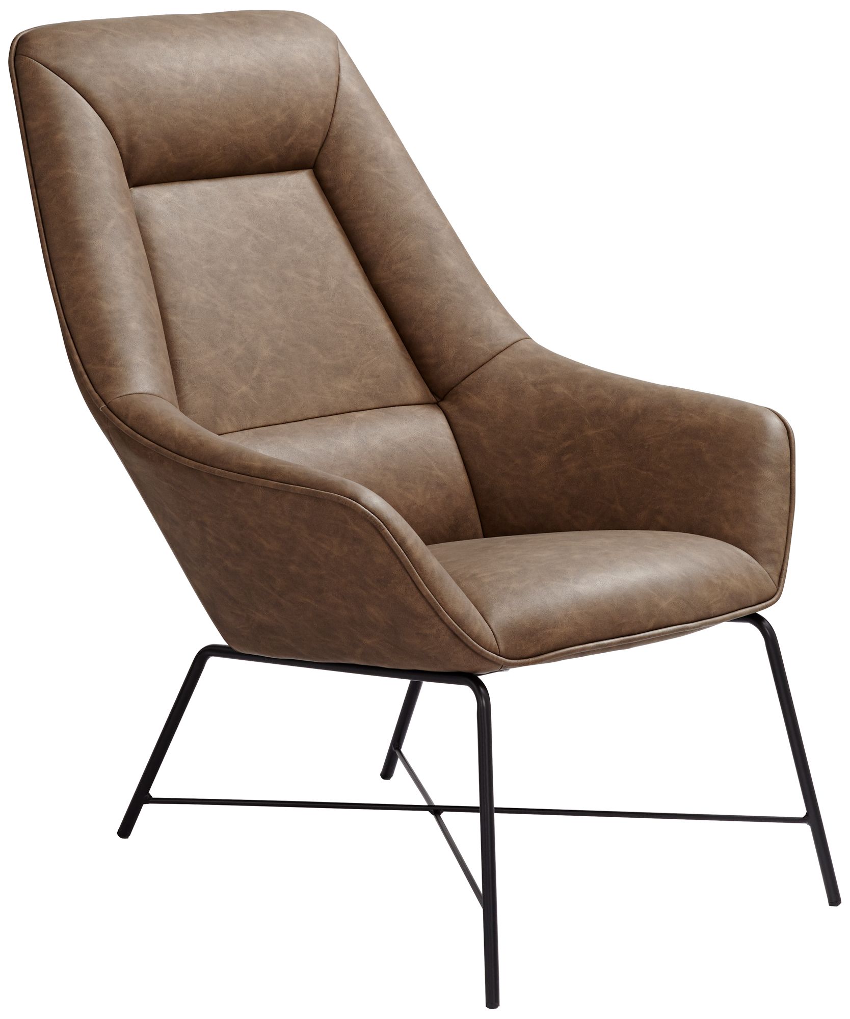 Hemingway Brown Faux Leather Lounge Chair with Ottoman 63V44 Lamps