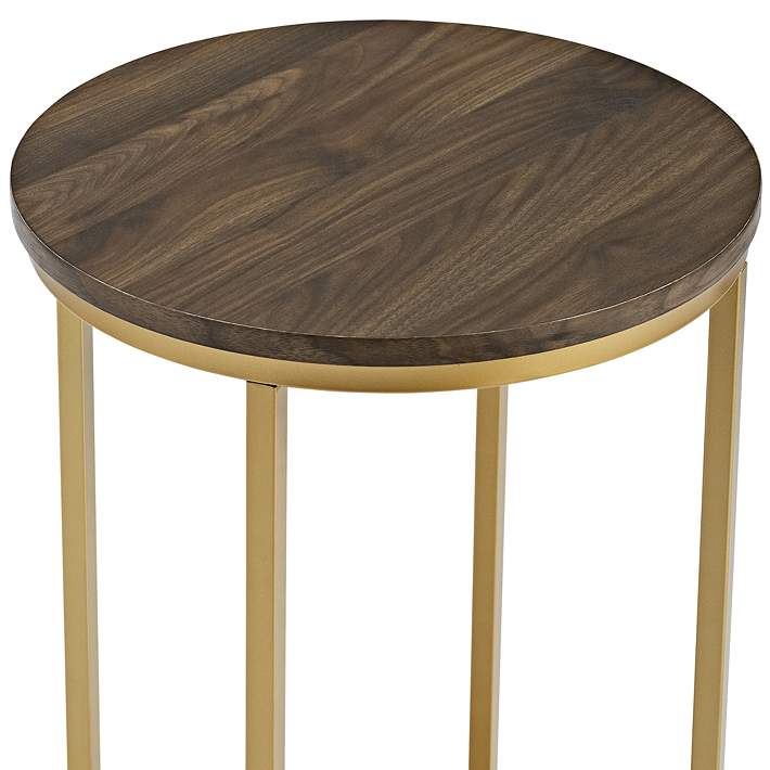 Gold Metal Round Side Table, Dark Wood And Metal Side Table