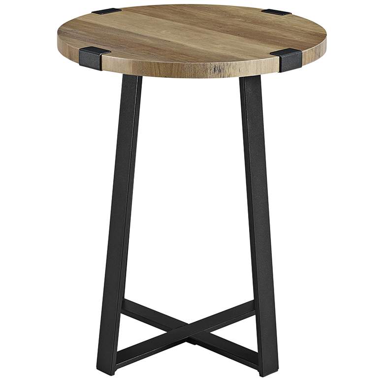 Rustic 18&quot; Wide Metal Legs and Oak Top Round Side Table more views