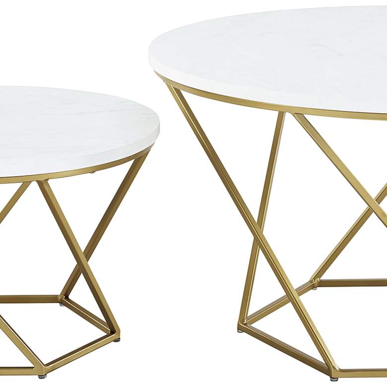 Geometric White Marble Top Coffee Tables Set of 2 more views