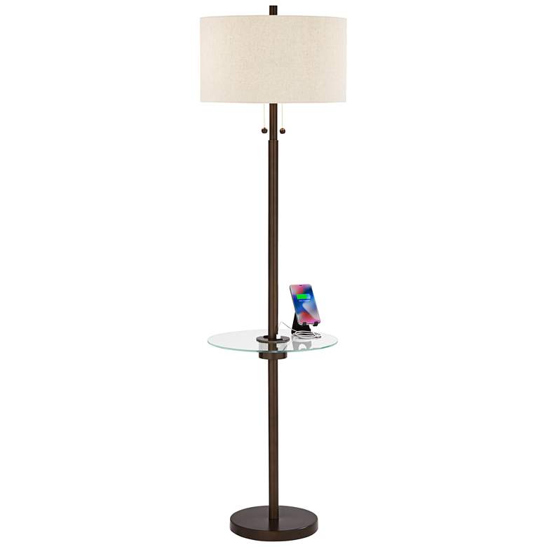 Image 4 Morrow Bronze Tray Table Floor Lamp with USB Port and Outlet more views