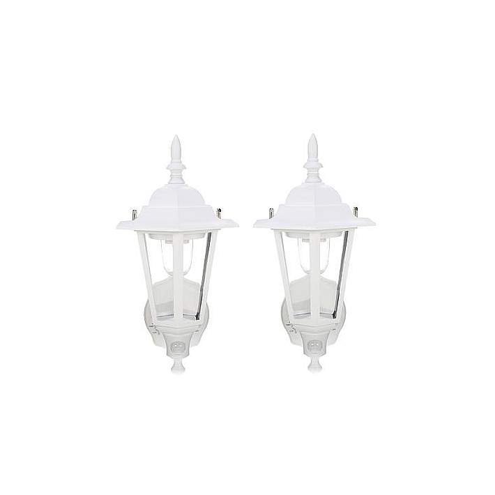 Set Of 2 15 Battery Motion Sensor White Outdoor Wall Lights 64r84 Lamps Plus - Battery Powered Led Outdoor Wall Lights