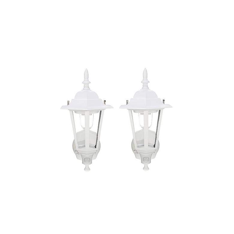Set of 2 15&quot; Battery Motion Sensor White Outdoor Wall Lights more views