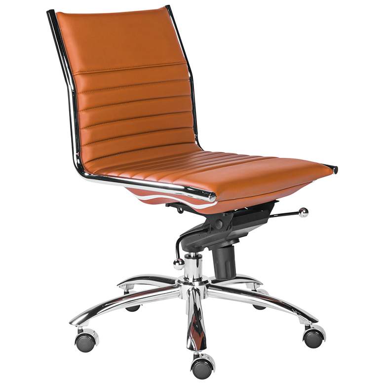 Dirk Cognac Leatherette Armless Low Back Office Chair more views