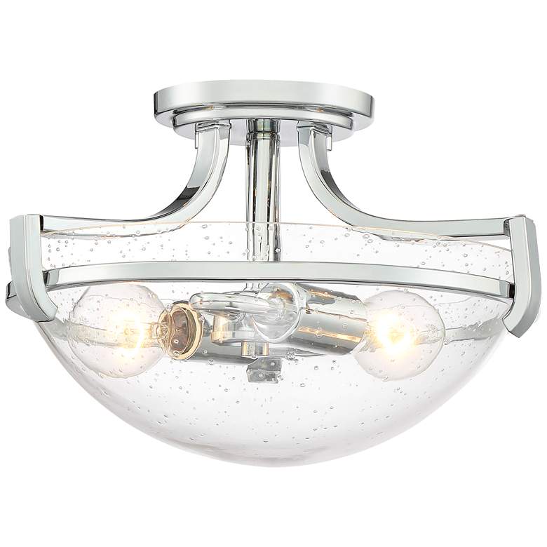Image 4 Mallot 13" Wide Chrome and Clear Seedy Glass Ceiling Light more views