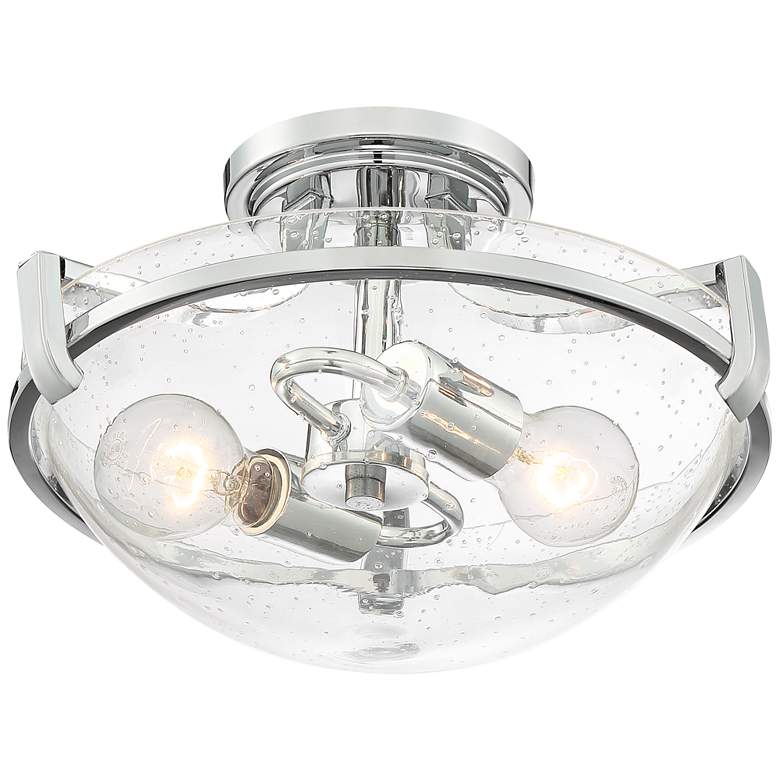 Image 5 Mallot 13" Wide Chrome and Clear Seedy Glass Ceiling Light more views