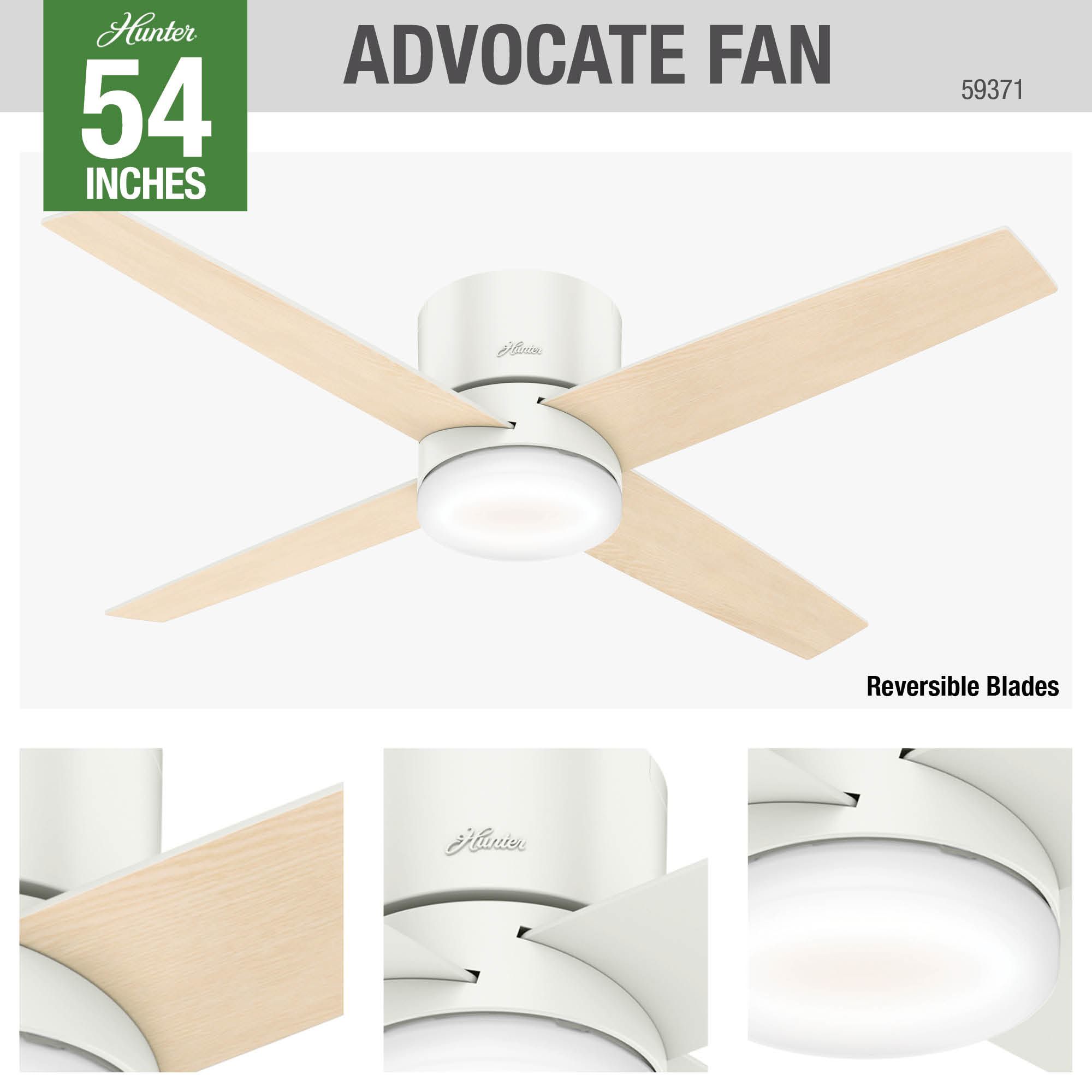 54 Hunter Advocate Fresh White Led Hugger Ceiling Fan