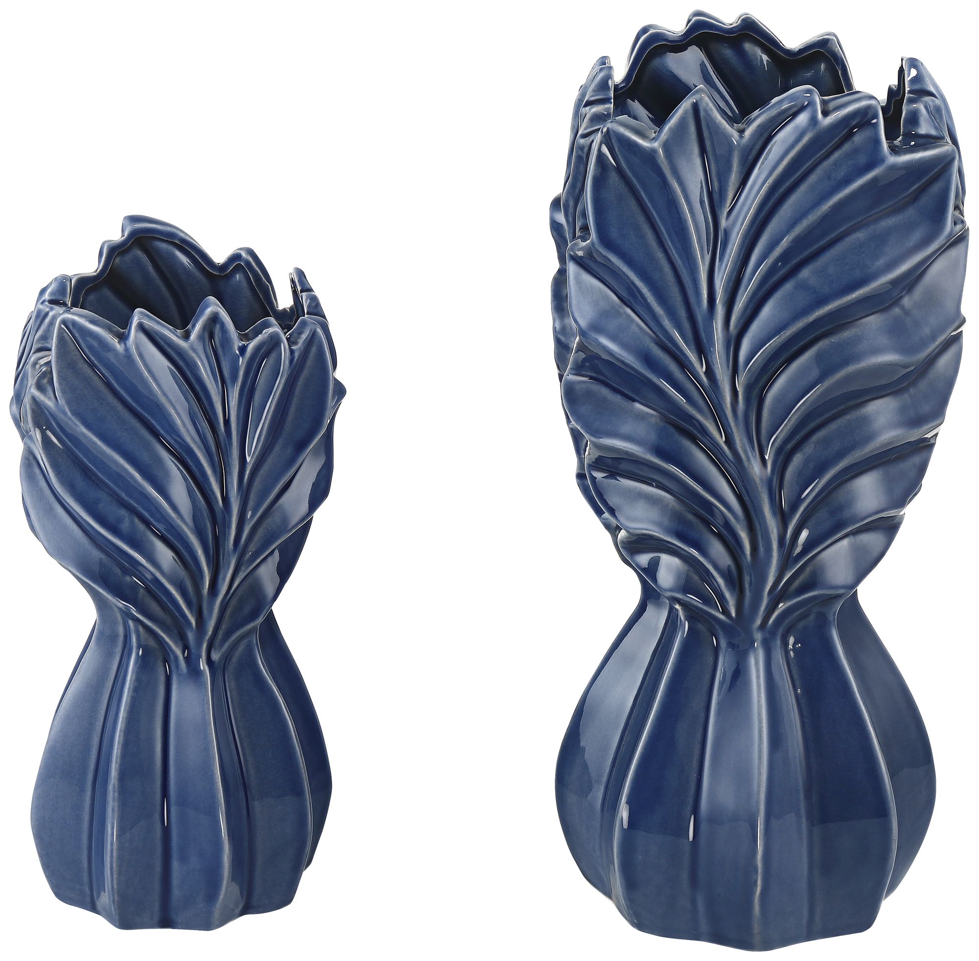 Leaf Dark Blue Modern Ceramic Jar Vases Set of 2 66K76 Lamps Plus