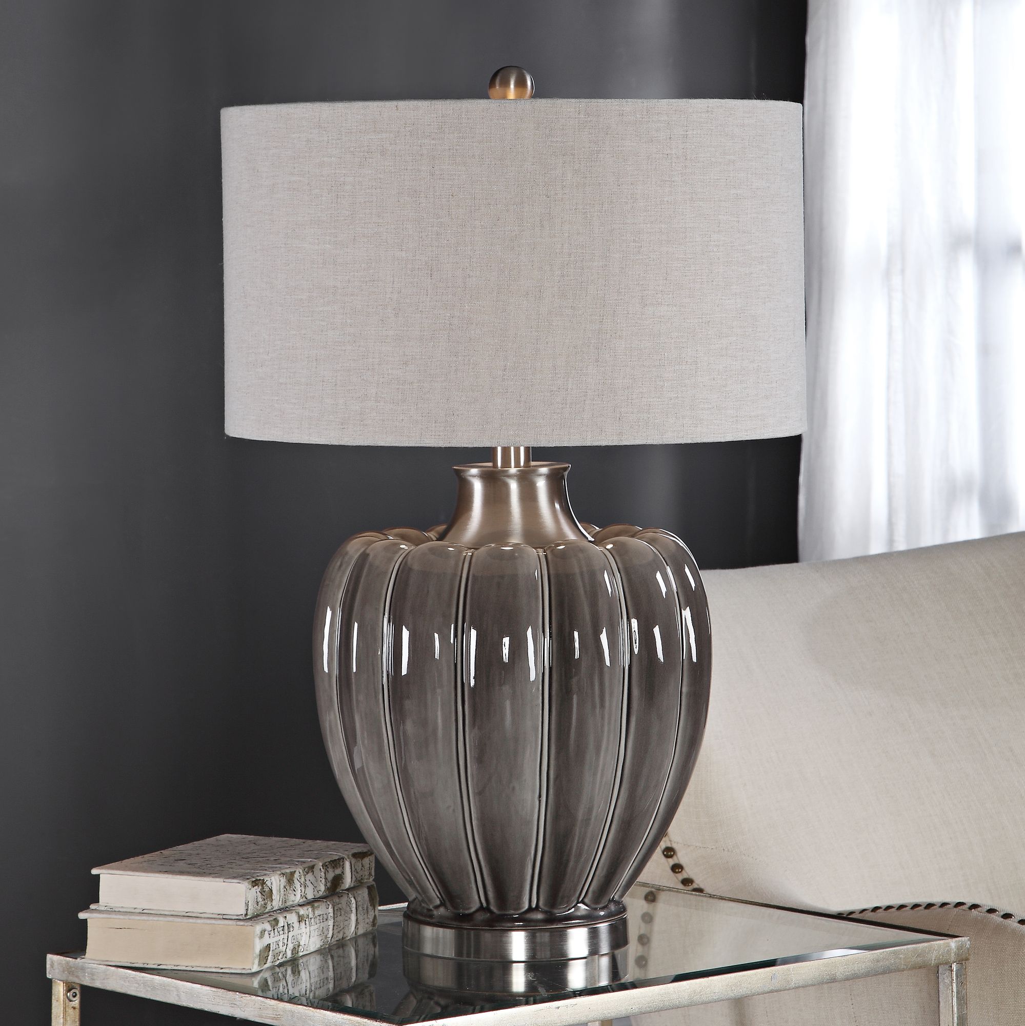 Uttermost Adler Smoky Gray Glaze Ceramic Table Lamp 67C76 Lamps Plus