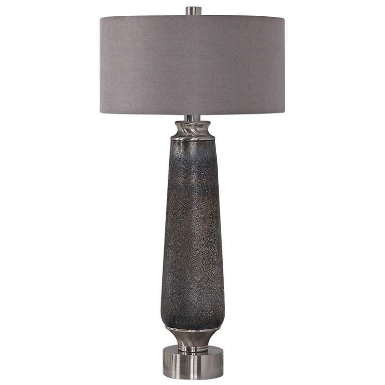 Image 3 Lolita Motted Deep Gray and Rust Copper Glass Table Lamp more views