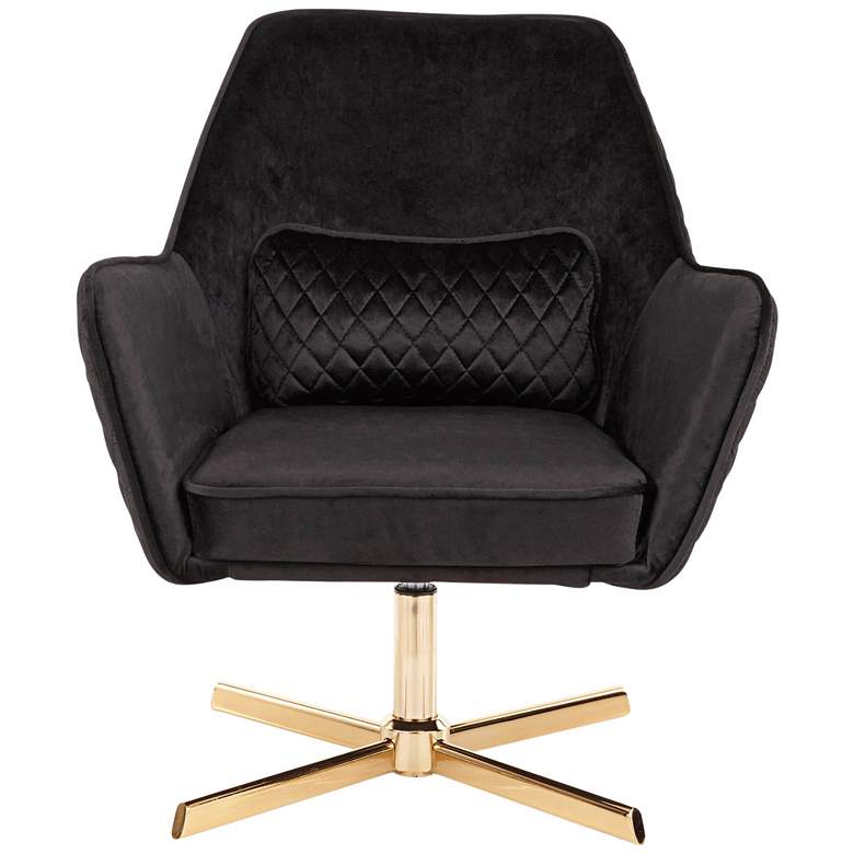 Diana Black Velvet and Gold Metal Swivel Lounge Chair more views