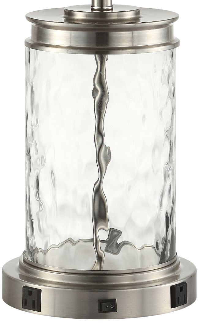 er Brushed Nickel and Water Glass Table Lamp with Outlets 68D31
