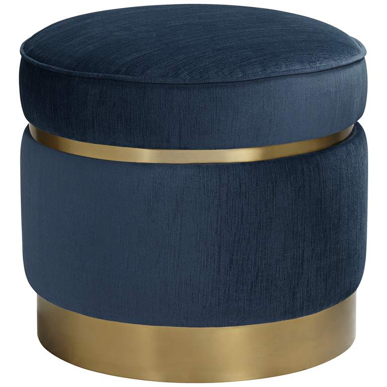 Image 4 Malcolm Dark Blue Fabric Banded Ottoman more views