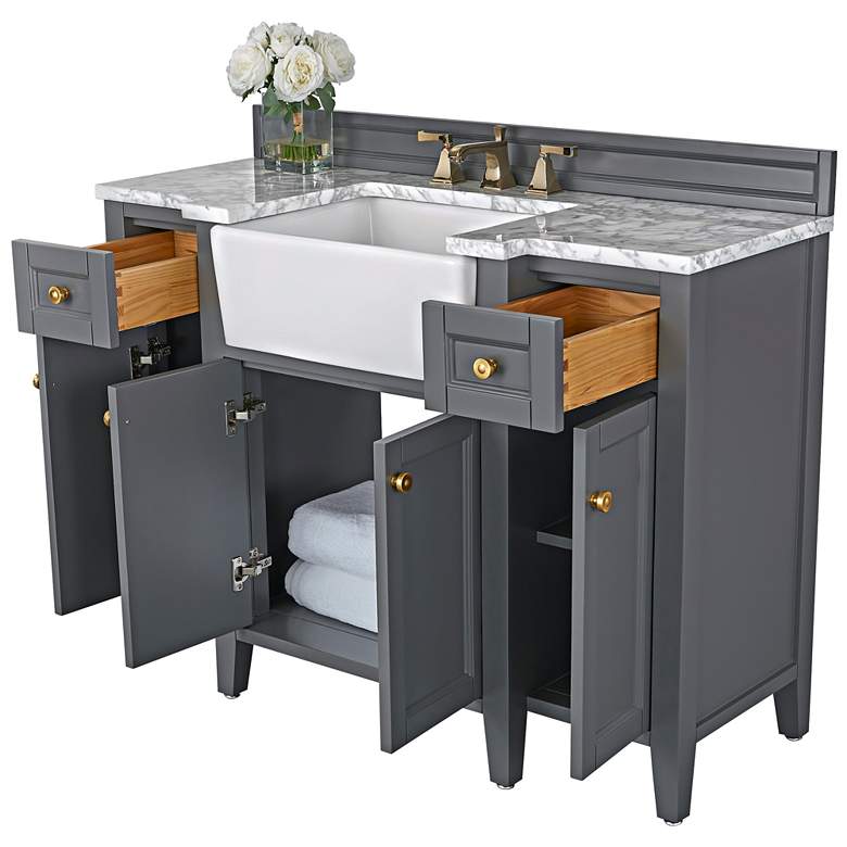 Adeline Sapphire Gray 48&quot;W White Marble Single Sink Vanity more views