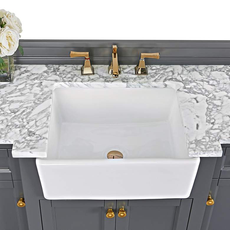 Adeline Sapphire Gray 48&quot;W White Marble Single Sink Vanity more views