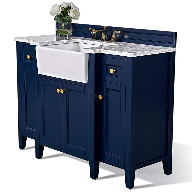 Adeline Heritage Blue 48&quot;W White Marble Single Sink Vanity more views