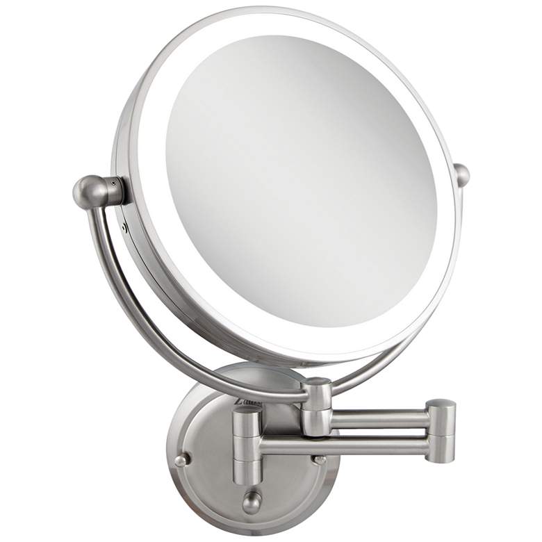 Glamour Satin Nickel Round Lighted Makeup Wall Mirror more views