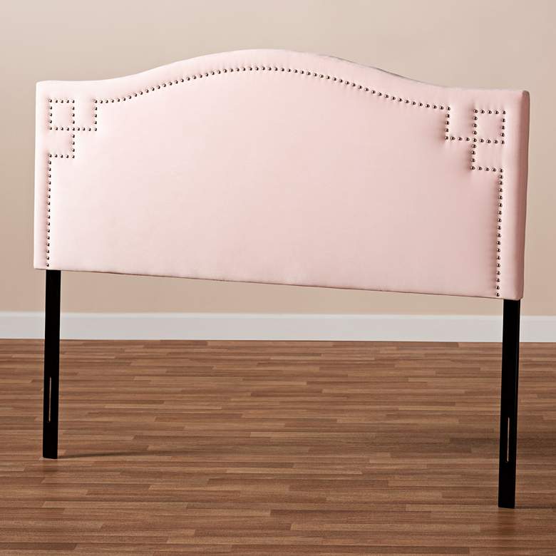 Aubrey Light Pink Velvet Fabric Upholstered Queen Headboard more views