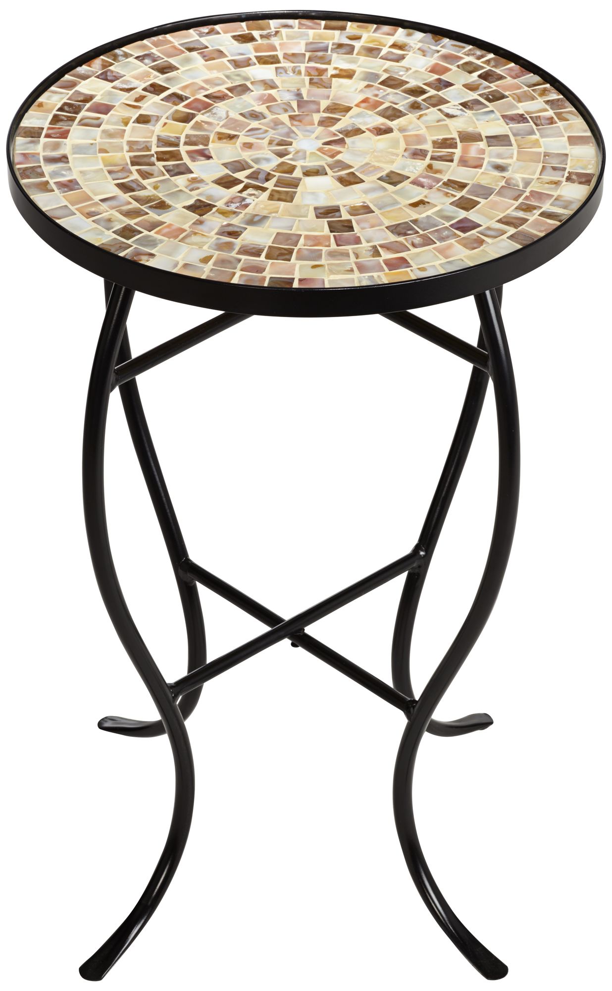 Mother of Pearl Mosaic Black Iron Outdoor Accent Table 6F097 Lamps