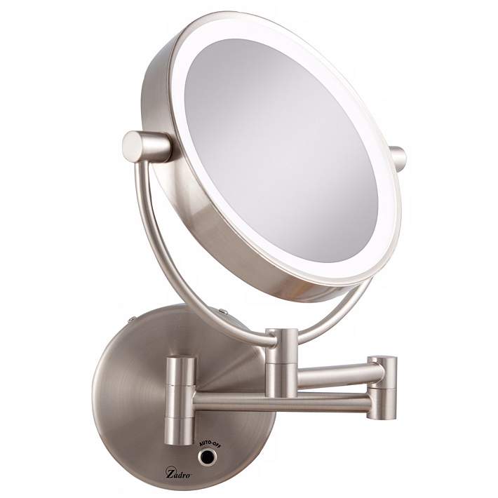 Satin Nickel Cordless Led Lighted, Wall Mounted Led Makeup Mirror 10x