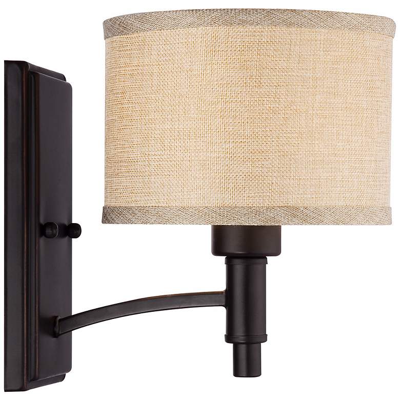 La Pointe 9&quot; High Oatmeal Linen Shade Wall Sconce more views