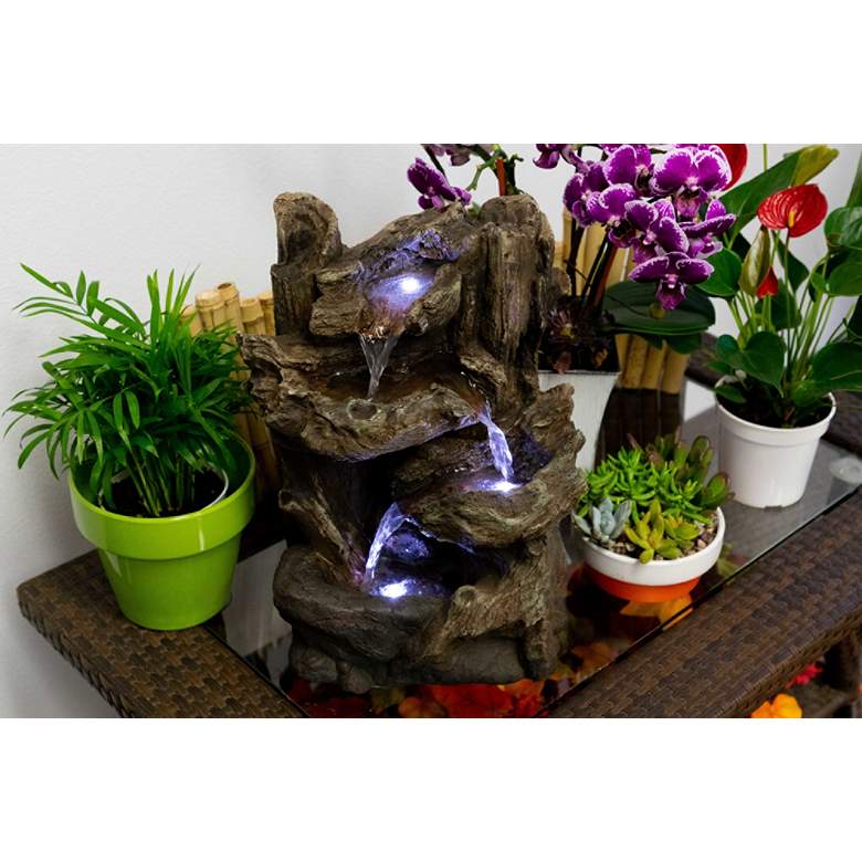 Image 4 Tiered Log LED Indoor - Outdoor 14" High Tabletop Fountain more views