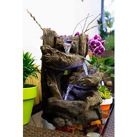 Tiered Log LED Indoor - Outdoor 14&quot; High Tabletop Fountain more views