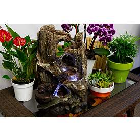 Tree Trunk Dark Gray 14&quot; High LED Floor Fountain more views