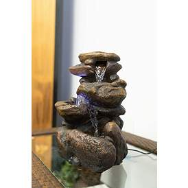 Rock Formation 3-Tier LED 11&quot; High Tabletop Fountain more views