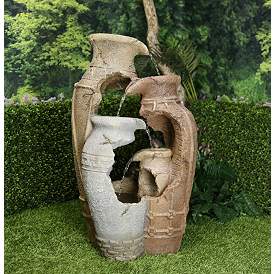 Distressed Urn Pottery 39&quot; High Rustic Garden Fountain more views