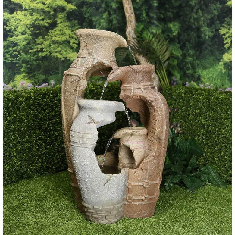 Image 3 Distressed Urn Pottery 39" High Rustic Garden Fountain more views