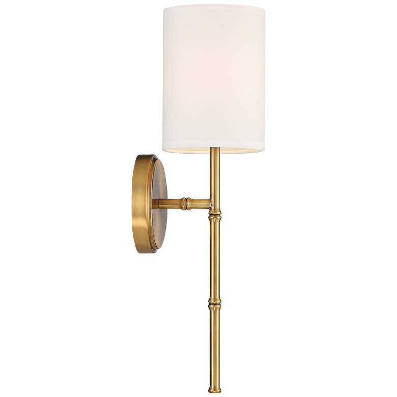 Image 6 Abigale 19 1/4"H Brass and White Fabric Shade Wall Sconce more views