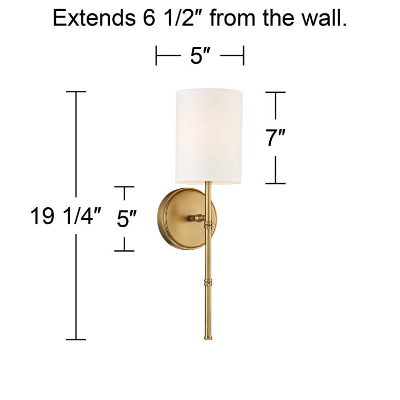 Image 7 Abigale 19 1/4"H Brass and White Fabric Shade Wall Sconce more views