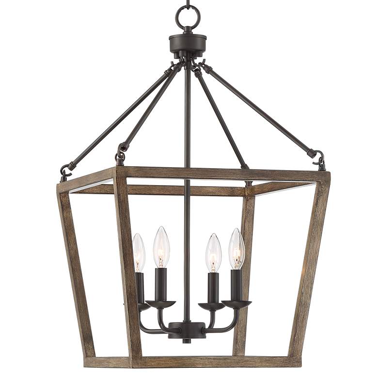 Image 6 Astor 16" Wide Bronze and Wood Grain 4-Light Entry Pendant more views