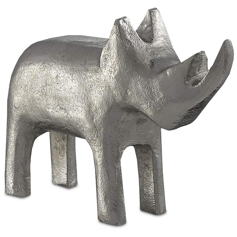 Currey and Company Kano Silver 10 3/4&quot; Wide Rhino Figurine more views
