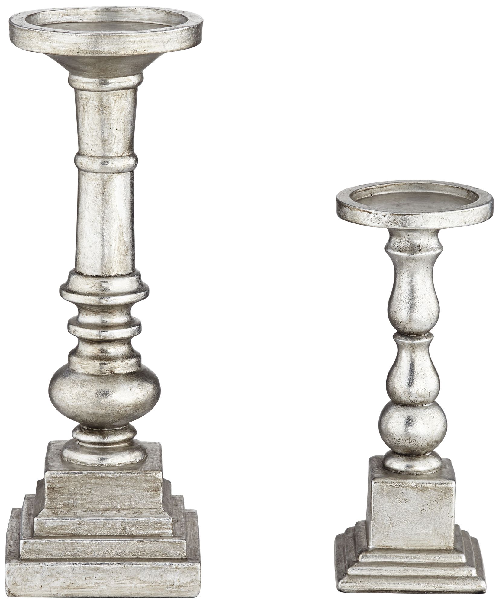 Wicksham Silver Column Pillar Candle Holders Set of 2 72W28 Lamps Plus
