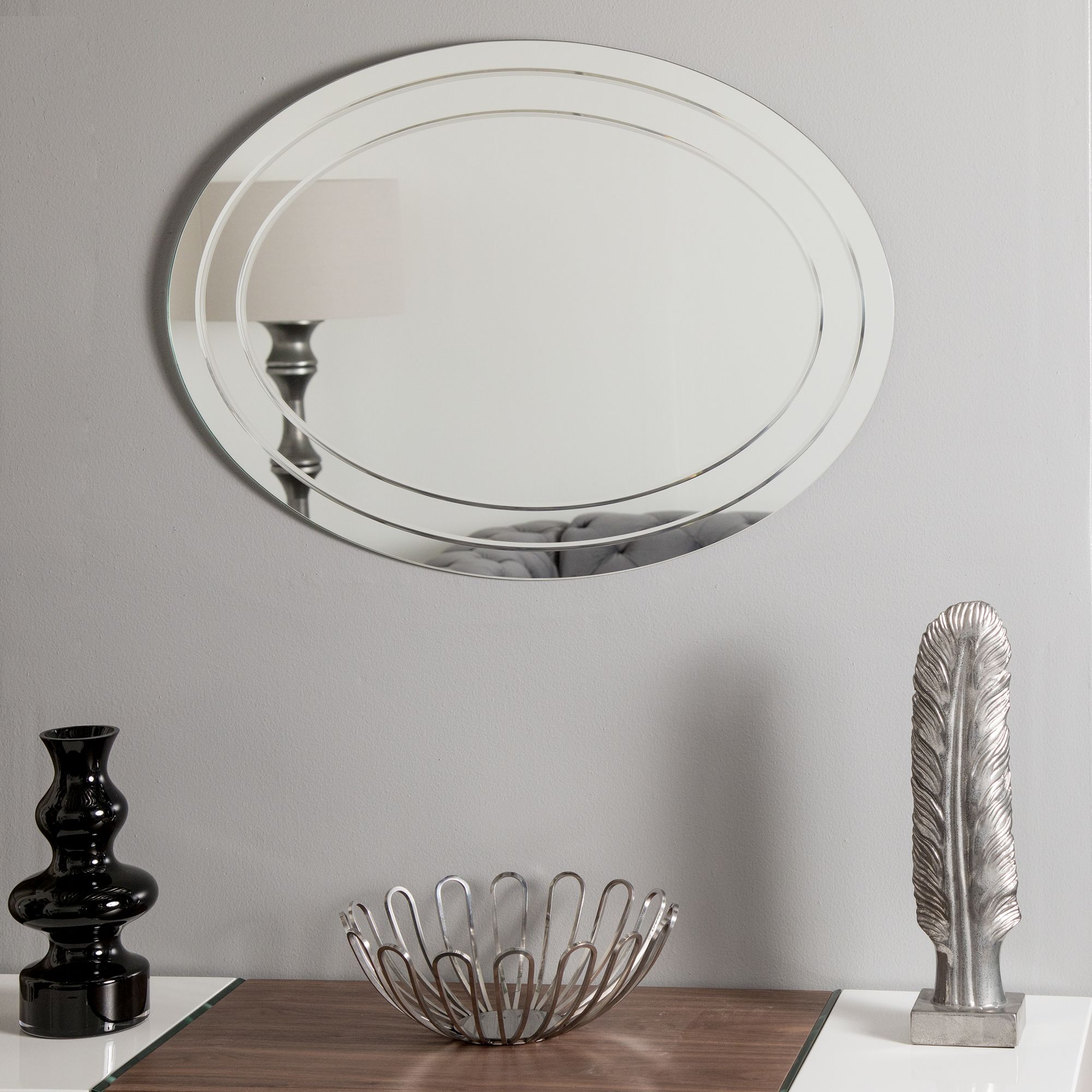 Tate 23 1/2" x 31 1/2" Oval Frameless Wall Mirror 73M34 Lamps Plus