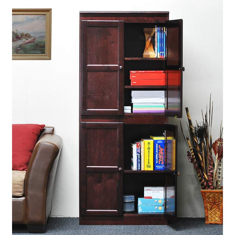 Concepts in Wood 72&quot; High Cherry Wood 5-Shelf Storage Cabinet more views