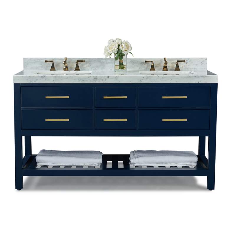 Elizabeth 60&quot;W Heritage Blue White Marble Double Sink Vanity more views