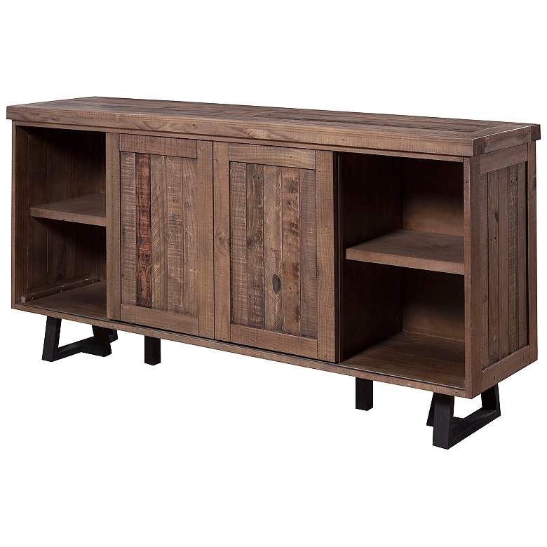 Prairie 72&quot; Wide Natural and Black Wine Holder Sideboard more views