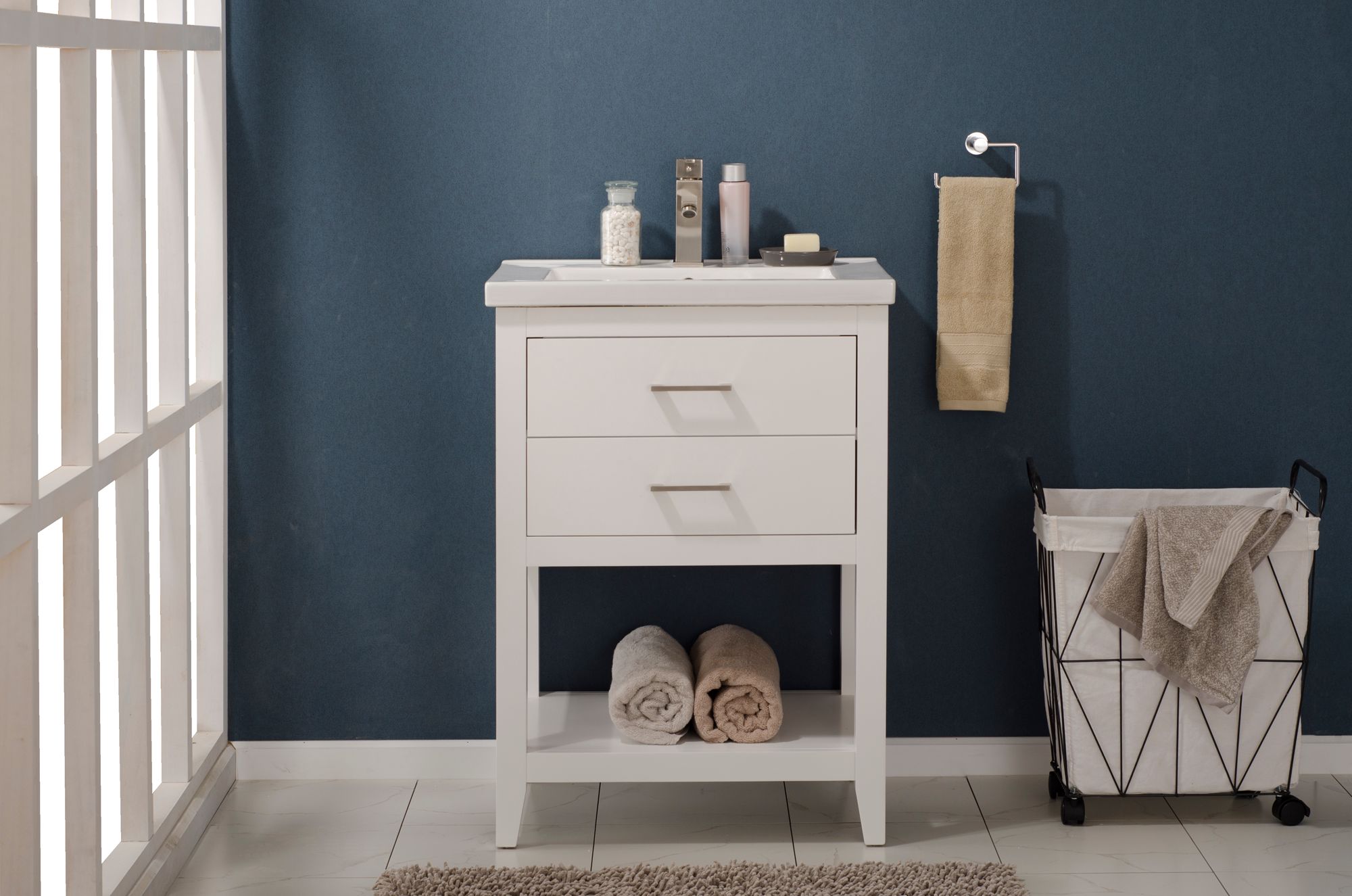 Cara 24 Wide 2 Drawer Porcelain White Single Sink Vanity 74t10