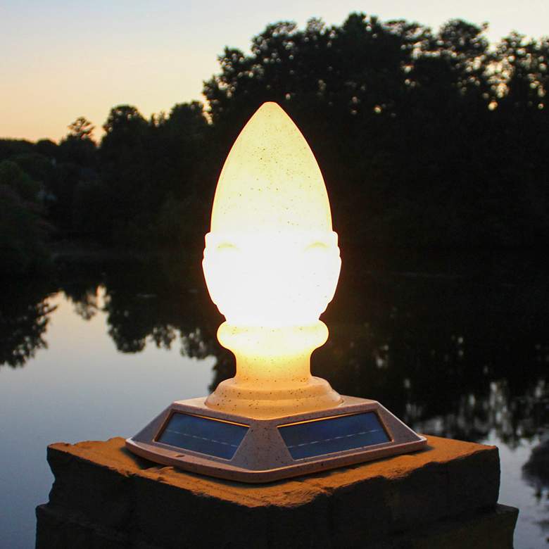 Image 3 Acorn Finial Speckled Gray Dusk-to-Dawn LED Solar Light more views