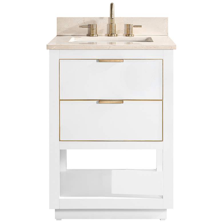 Allie 25&quot;W White with Crema Marfil Marble Single Sink Vanity more views