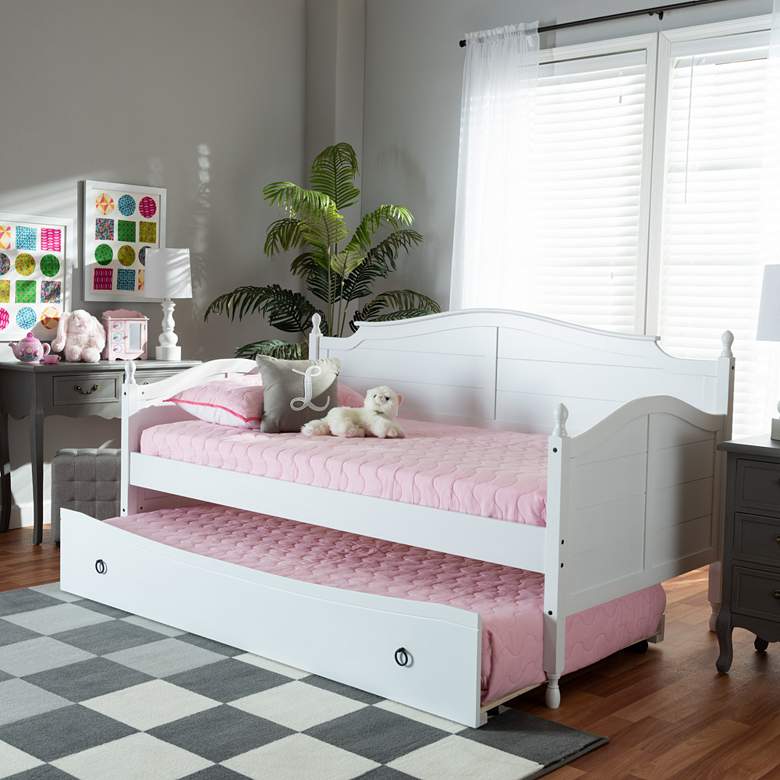 Image 3 Baxton Studio Mara White Twin Daybed with Roll-Out Trundle more views