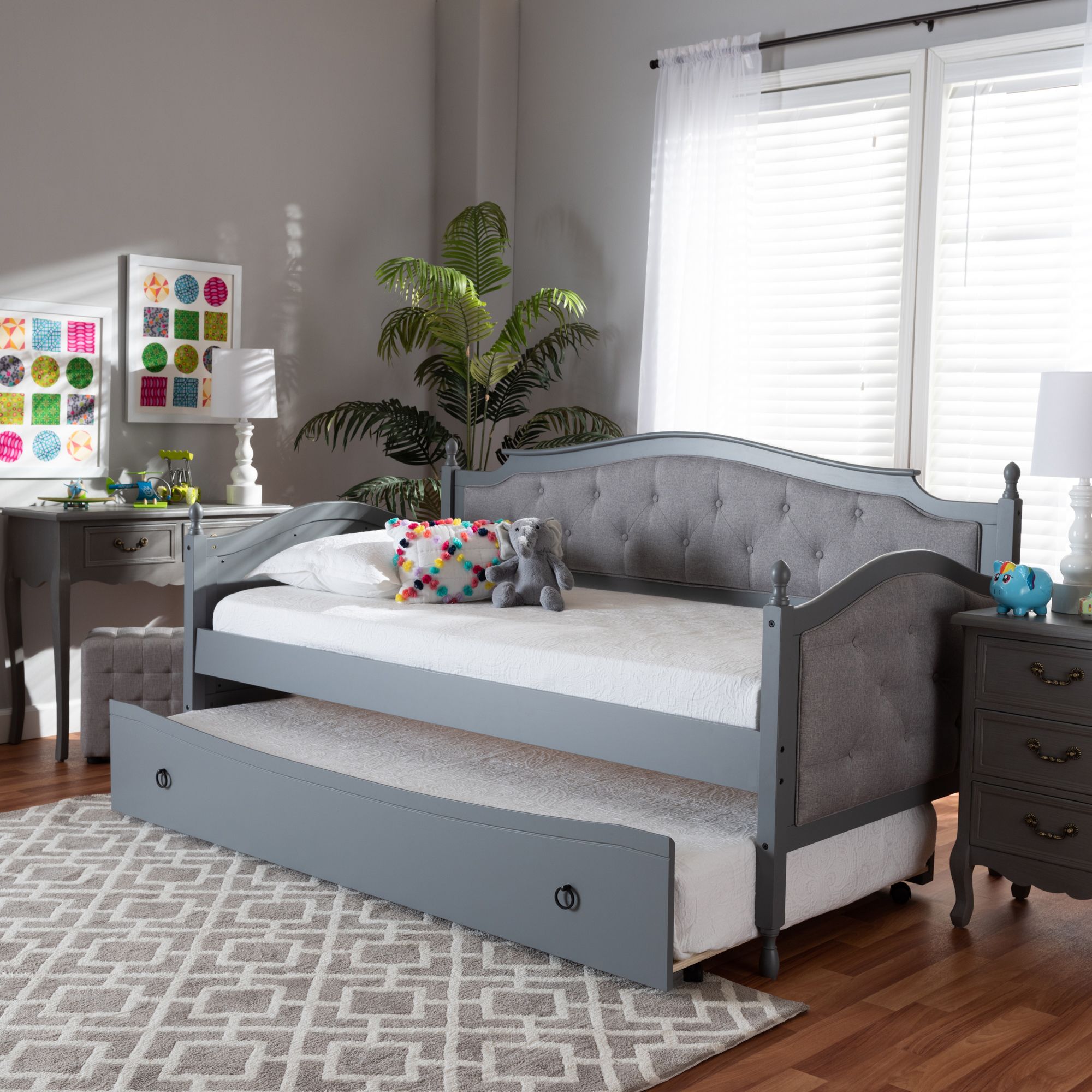 Baxton Studio Marlie Gray Twin Daybed with RollOut Trundle 75H73